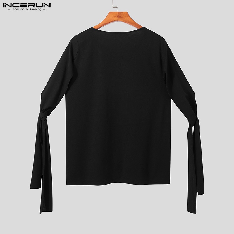 Áo kiểu INCERUN thiết kế tay độc lạ cổ tròn màu sắc đơn giản cho nam