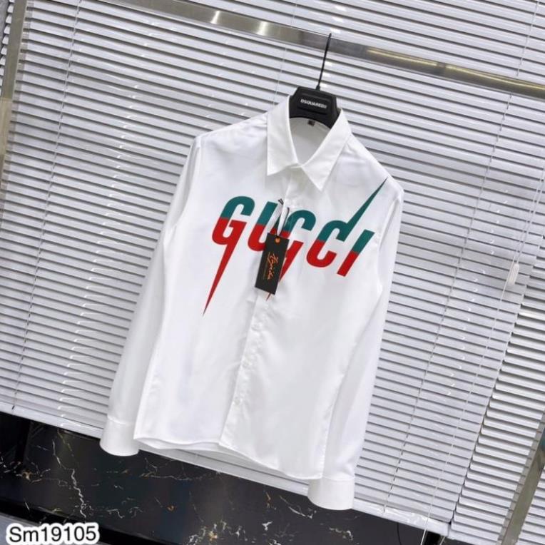[Sẵn Hàng] Áo Sơ Mi Nam Gucci Logo In Cao Cấp - Áo Sơ Mi Gucci In Chữ Cho Nam