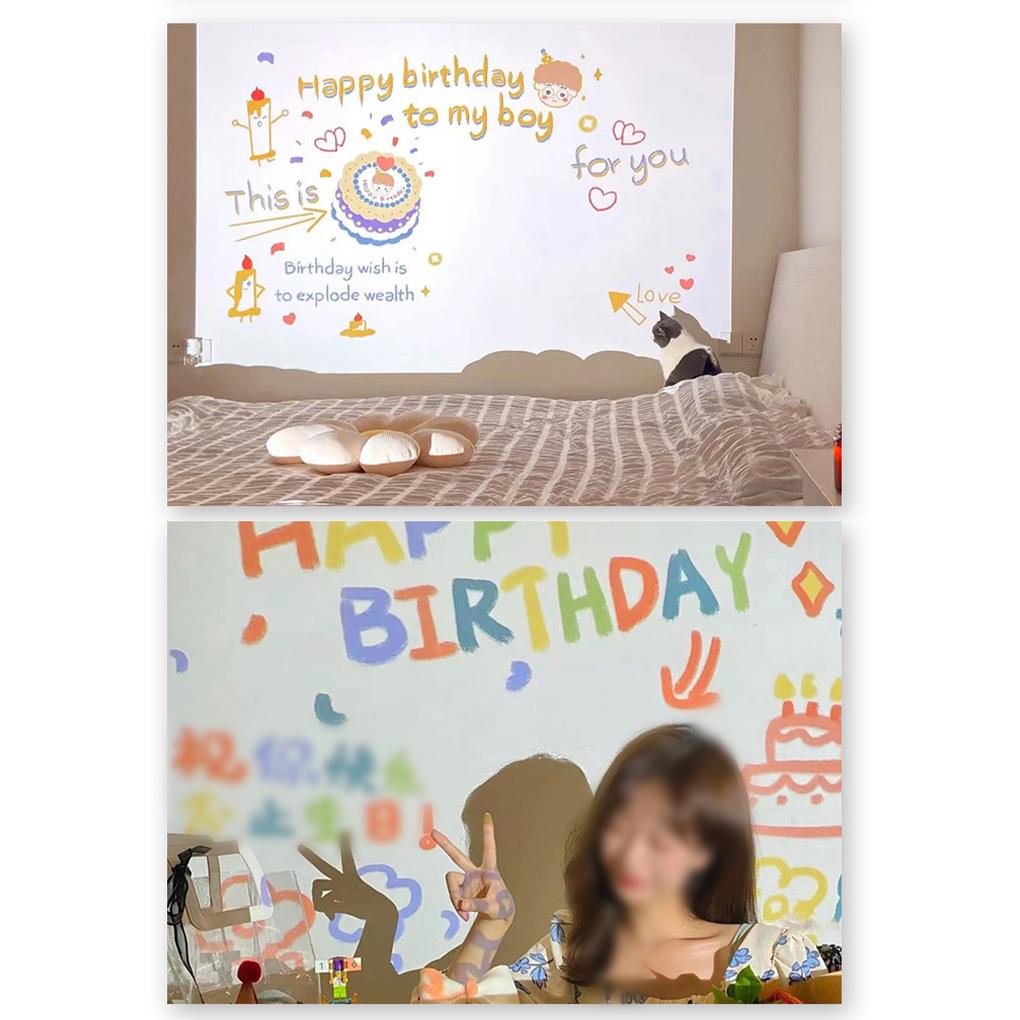 Happy Birthday Projector Wall Party Prop Projection Lamp Background Pocket Light Family Friend Kids Type 2 Round ELEN