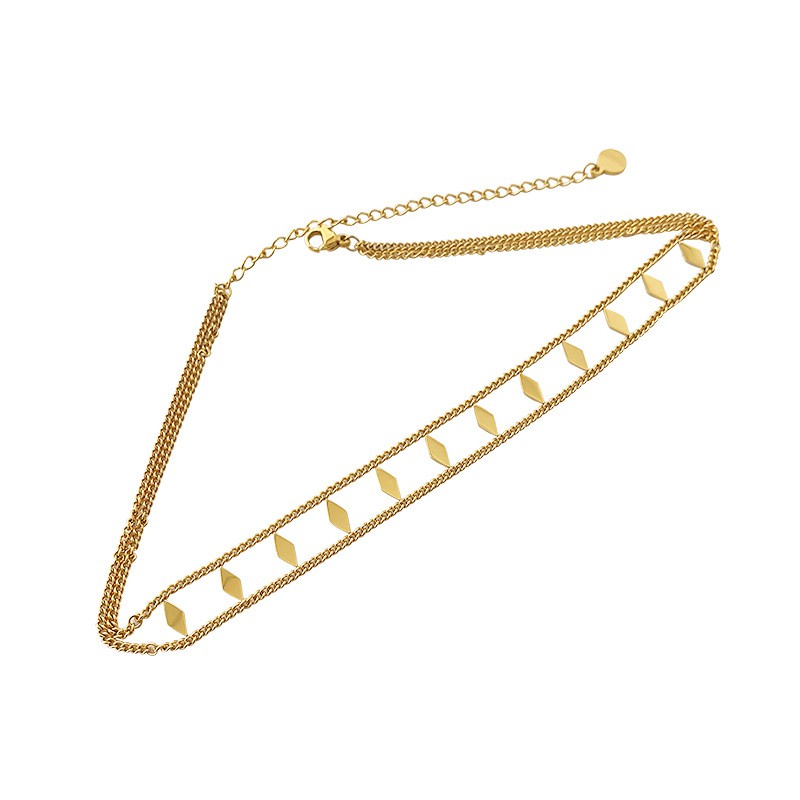 Dây Chuyền Hai Lớp Bằng Thép Titan Mạ Vàng 18k Đính Kim Cương Phong Cách Âu Mỹ Đơn Giản Dễ Phối Đồ Làm Quà Tặng Sinh Nhật / Valentine