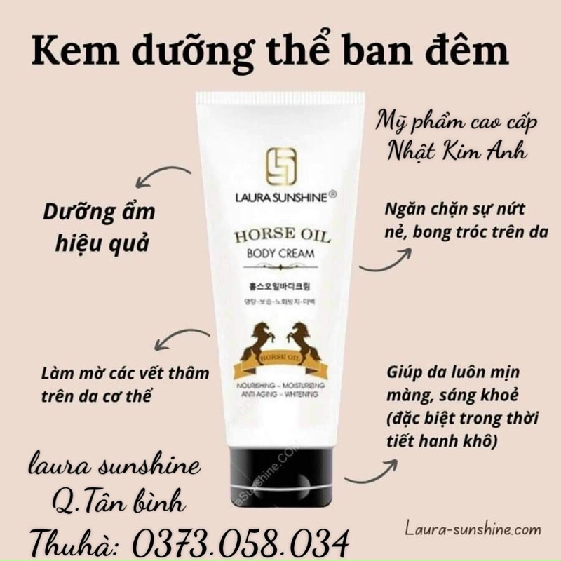 Kem Body Mỡ Ngựa Dưỡng Trắng Da Ban Đêm Laura Sunshine Nhật Kim Anh
