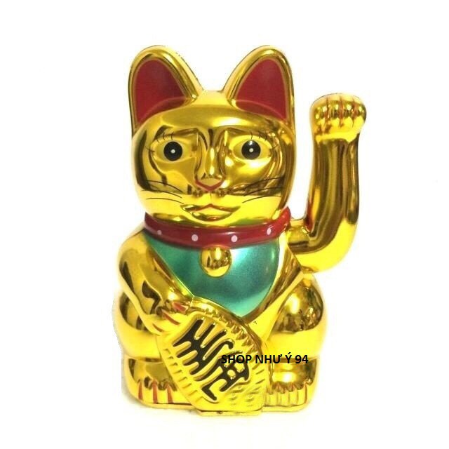 MÈO THẦN TÀI, MÈO MAY MẮN MANEKI NEKO 0255 MÀU VÀNG SỬ DỤNG PIN