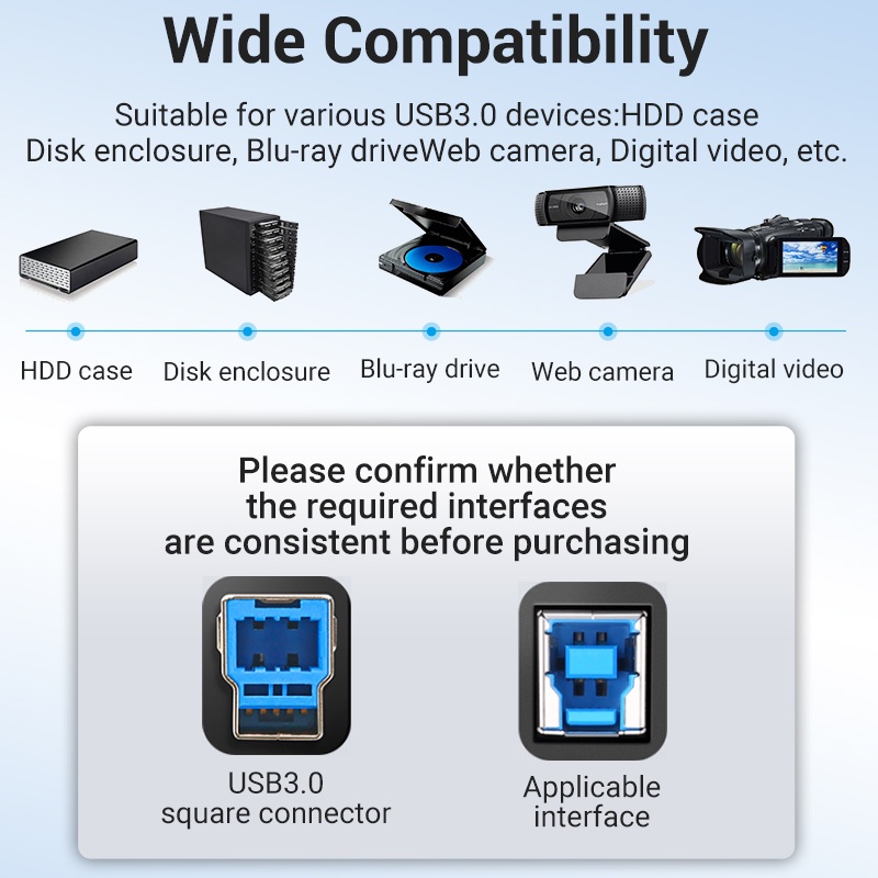 EPSON CANON Vention Dây Cáp Usb 3.0 Type A Male Sang B Male Cho Máy In Nhãn Dán Dac