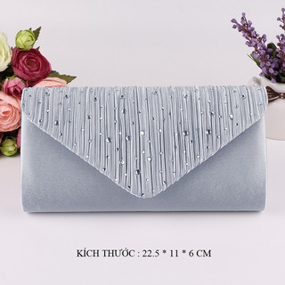 [+1 Tất Nữ] Clutch Nữ Cầm Tay V - Màu Bạc