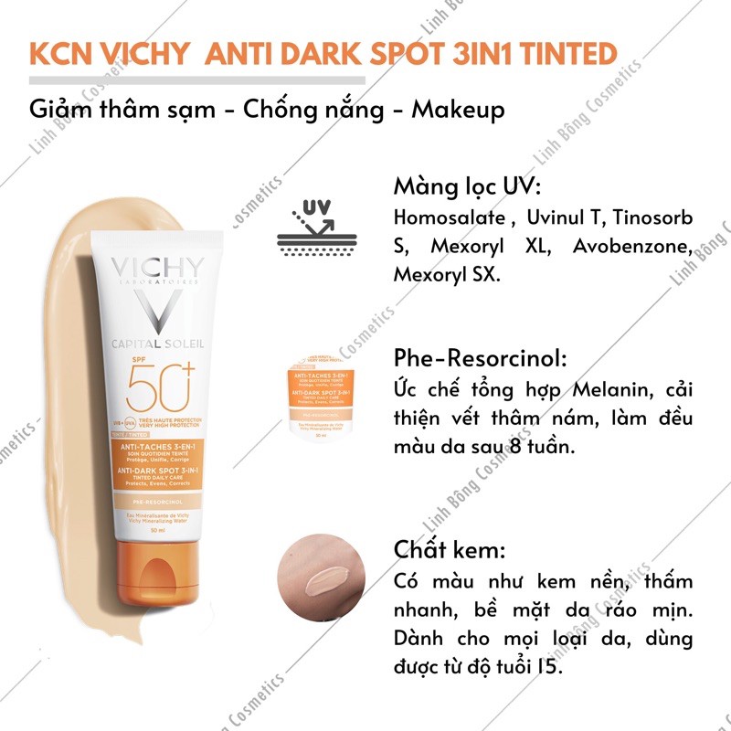 KEM CHỐNG NẮNG DÀNH CHO DA THÂM - NÁM VICHY CÓ MÀU 3 TRONG 1