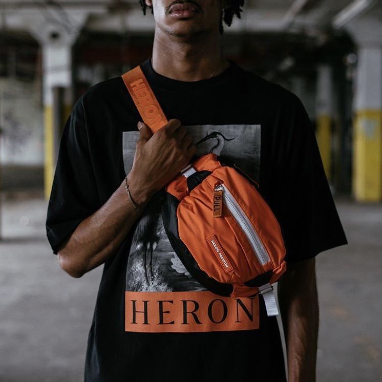 Hàng Có Sẵn Áo Thun Ngắn Tay In Hình Hạc Trắng Đen Thương Hiệu Heron Preston Phong Cách Âu Mỹ Cho Cặp Đôi