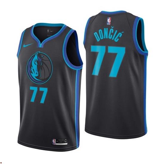 Áo Thun Tay Ngắn In Chữ Dallas Mavericks NBA 2021 #Áo Bóng Rổ Thêu Số 77 Luka Độc Đáo Đen