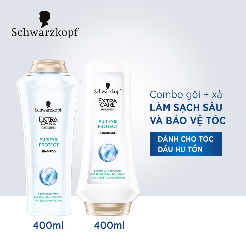 Combo gội + xả làm sạch sâu và bảo vệ tóc Schwarzkopf Extra Care Purify &amp; Protect 800ml