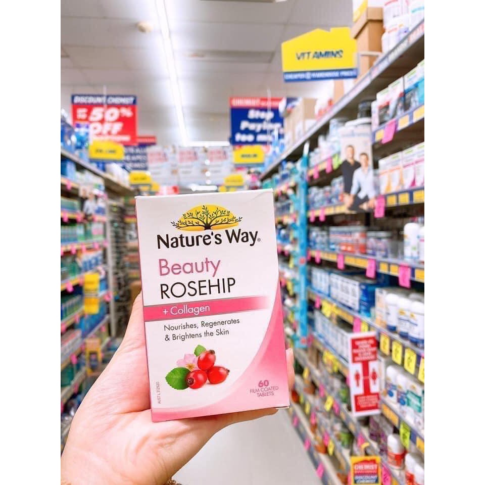 (Chính_hãng) Viên uống Collagen trắng da Nature’s Way Beauty Rosehip Collagen 60 viên - Úc