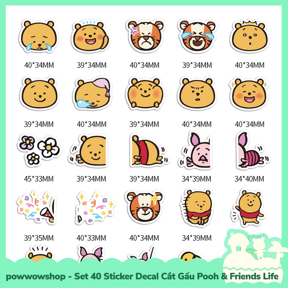 [Sẵn VN - Hỏa Tốc] Set 40/60 Sticker Mini Decal Dán Trang Trí Vật Dụng Mẫu Gấu Pooh &amp; Friends Funny Emotional