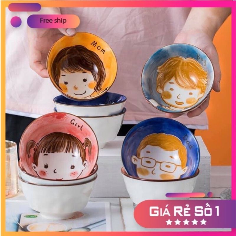Bộ Chén Bát Ăn Cơm Gia Đình-Gốm Sứ Decor  Dành Cho Cả Nhà Siêu Cute
