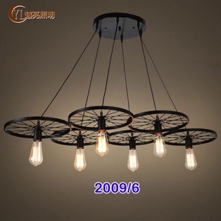Đèn thả phong cách vintage đèn bánh xe treo trần thả 6 bánh xe sơn tĩnh điện màu đen