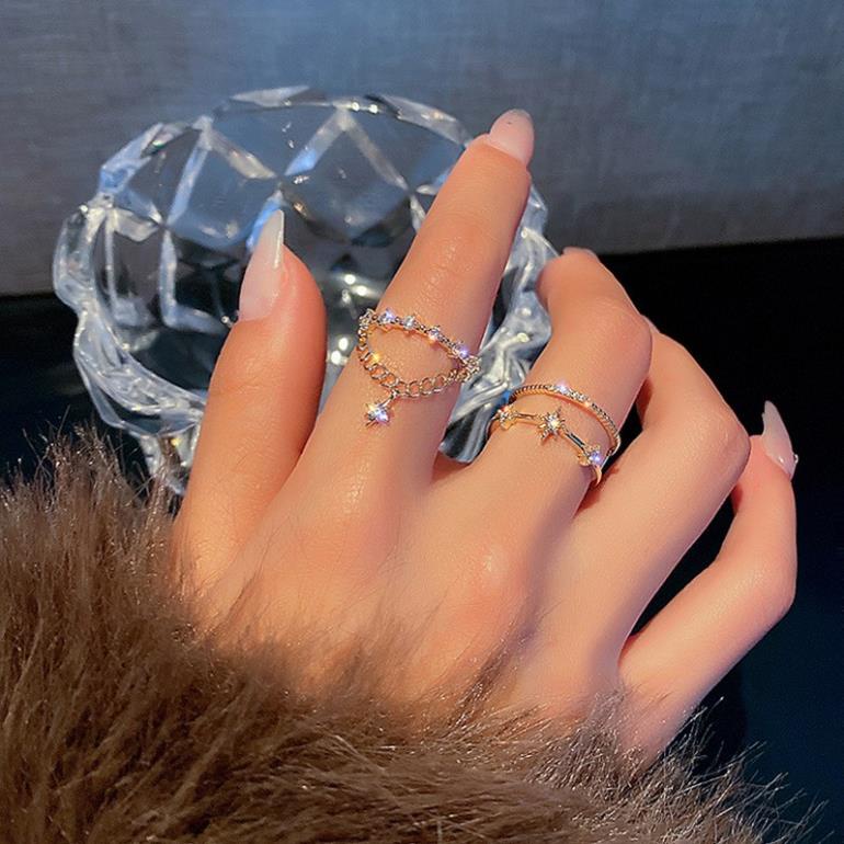 (060) Nhẫn Ngôi Sao  Kim Cương Lấp Lánh ✨ Đính Dây Sáng Tạo