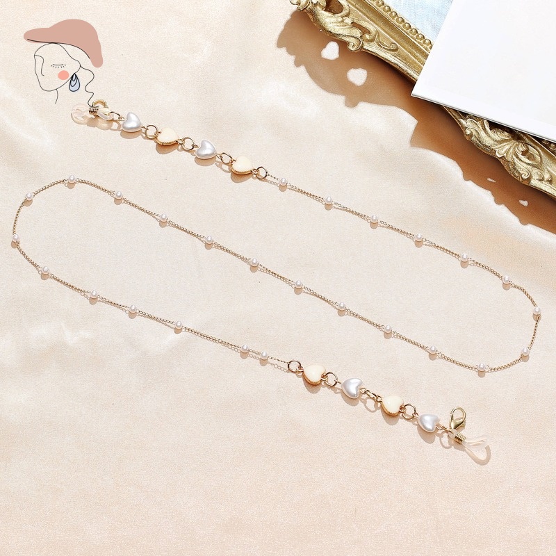 Dây Đeo Mắt Kính Hình Trái Tim Đính Ngọc Trai Nhân Tạo Thời Trang