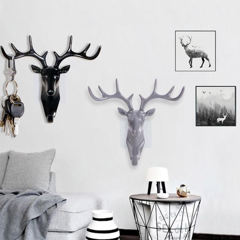 Móc treo đồ hình đầu hươu tự dính tường móc thép không gỉ bền chắc