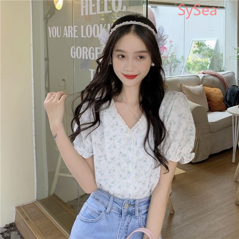Áo Kiểu Tay Phồng Họa Tiết Hoa Phong Cách Hàn Quốc Vào Mùa Hè