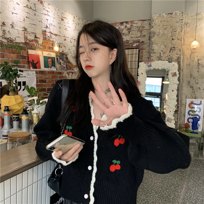 SUXI Áo Len Nữ Tay Dài Cổ Chữ V Phong Cách Hàn Quốc