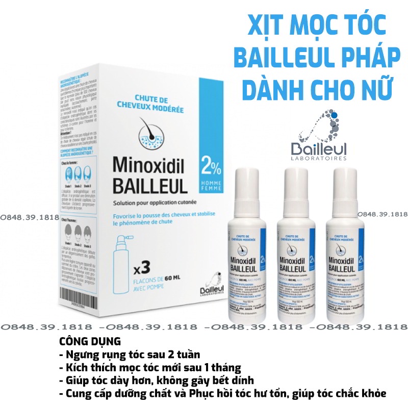Xịt Mọc Tóc, Mọc Lông Mày Minoxidil Bailleul Pháp 2%
