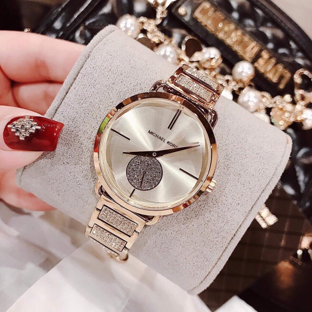 ♥️ĐỒNG HỒ NỮ MICHAEL KORS MK3852 Portia Gold Sunray Dial & Crystals Gold Stainless Steel Bracelet Ladies Watch 36.5mm♥️