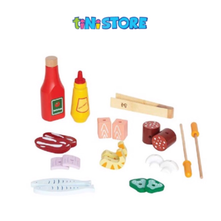 tiNiStore-Bộ đồ chơi BBQ TiNiTOY E3127A Tặng Đồ chơi cắt thức ăn thịt và cá Hape E3155B