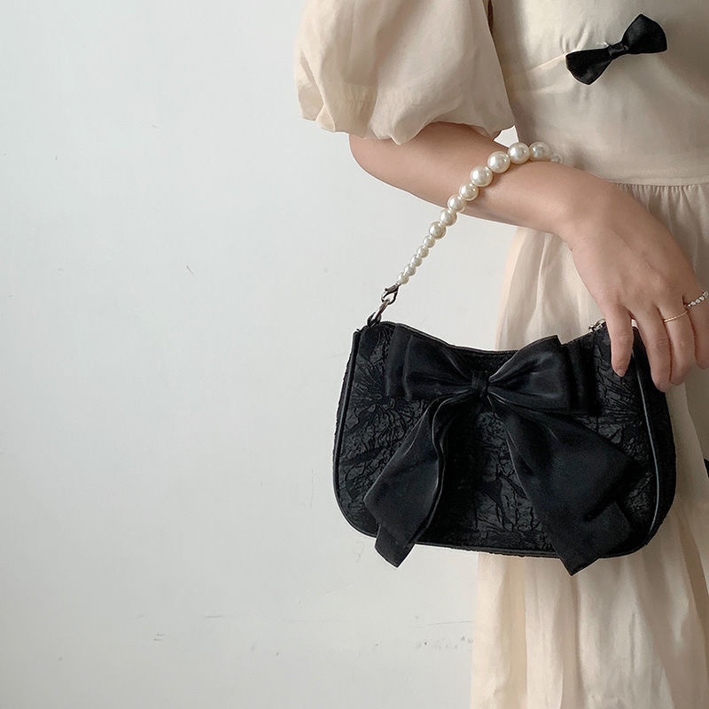 Oeteo Túi Xách Đeo Vai Phối Dây Xích Ngọc Trai Nơ Thời Trang Nữ Sành Điệu