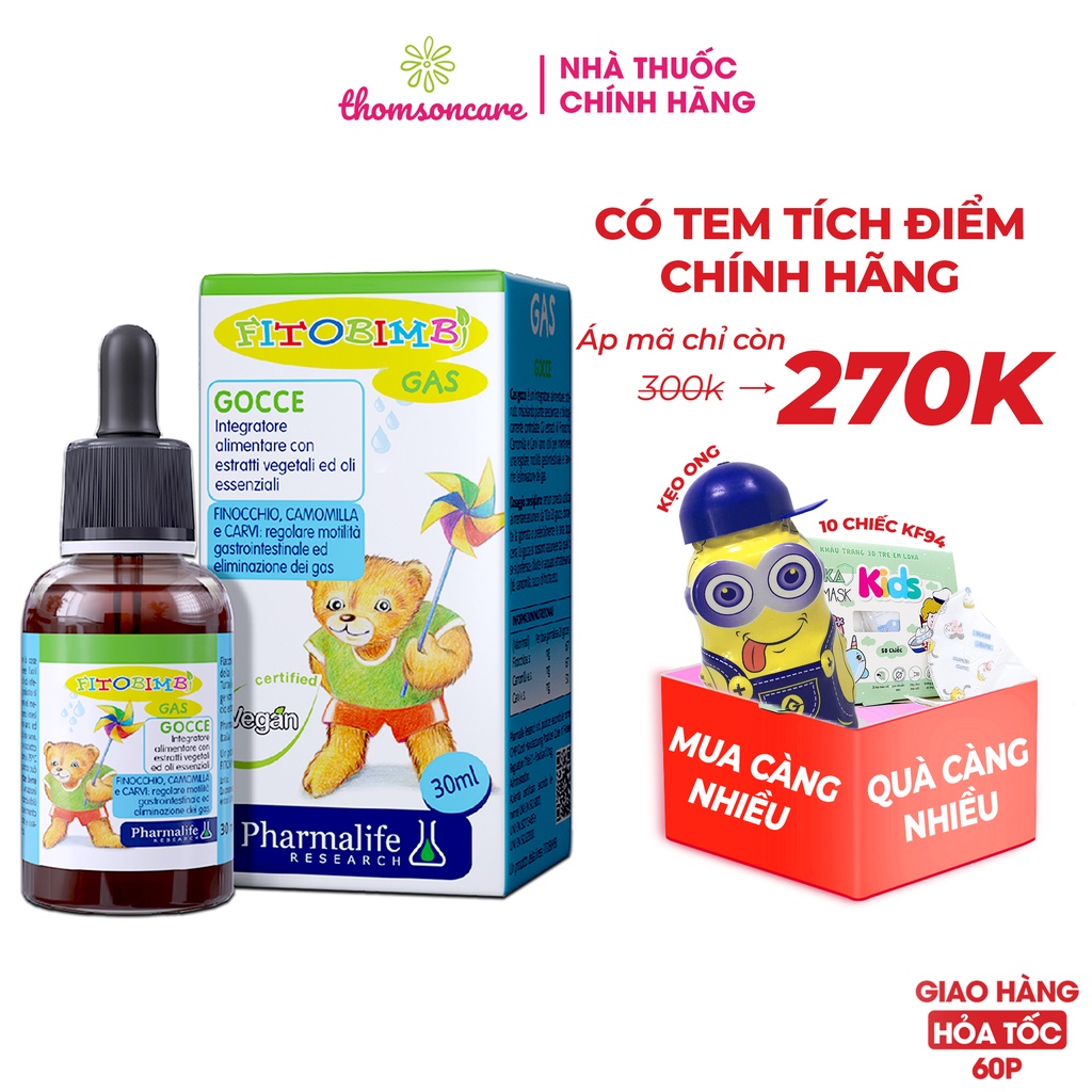 Gas Bimbi - hỗ trợ giảm rối loạn tiêu hóa cho bé - Chai 30ml - nhập khẩu từ hãng Fitobimbi của Ý