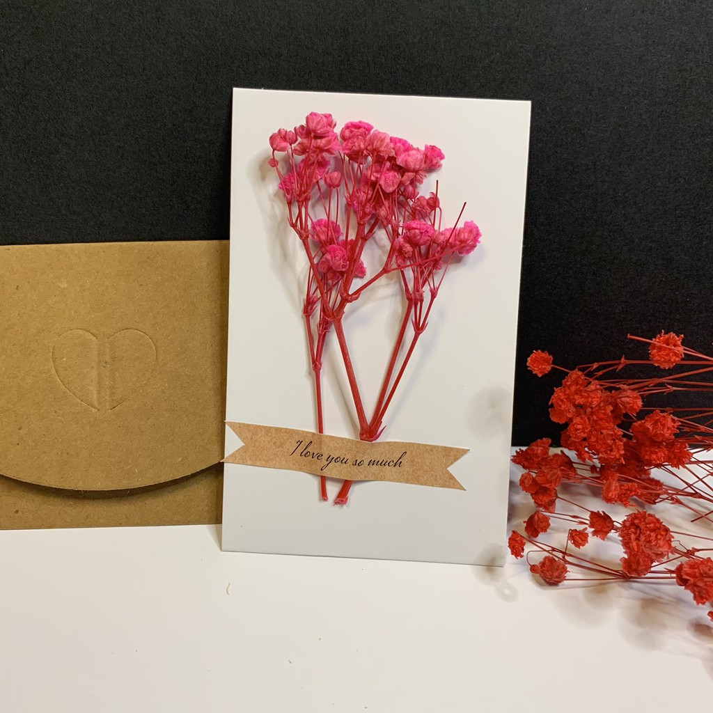 Thiệp hoa khô handmade tặng cho tình yêu kèm phong thư, thiệp tự làm, DIY card, thiệp hoa chúc mừng nhân dịp đặc biệt
