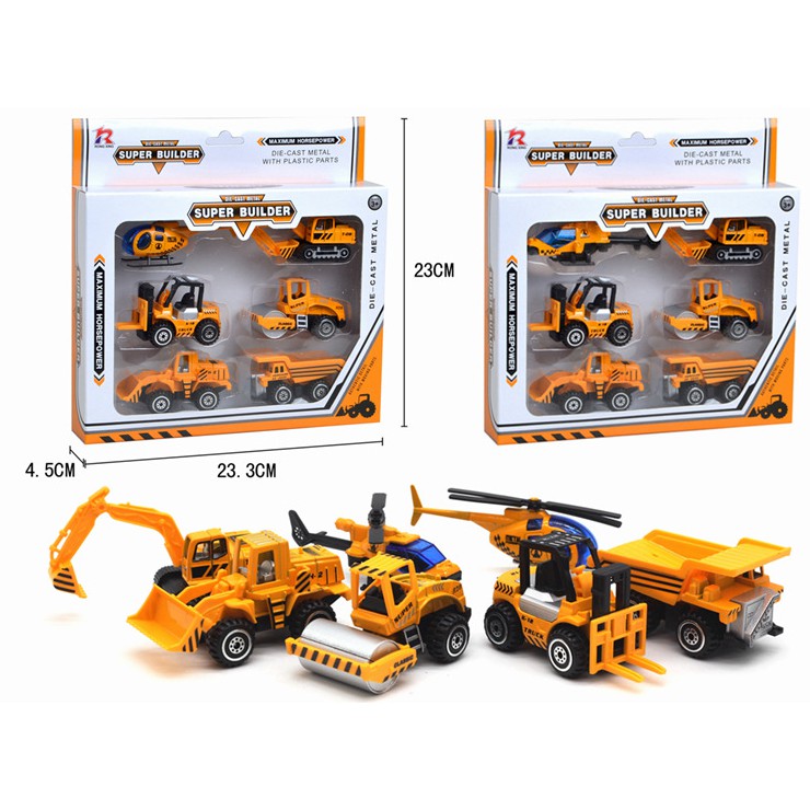 Đồ chơi trẻ em bộ Xe ô tô công trình die cast các loại bằng hợp kim và nhựa tỉ lệ 1:64 Bộ 6 chiếc