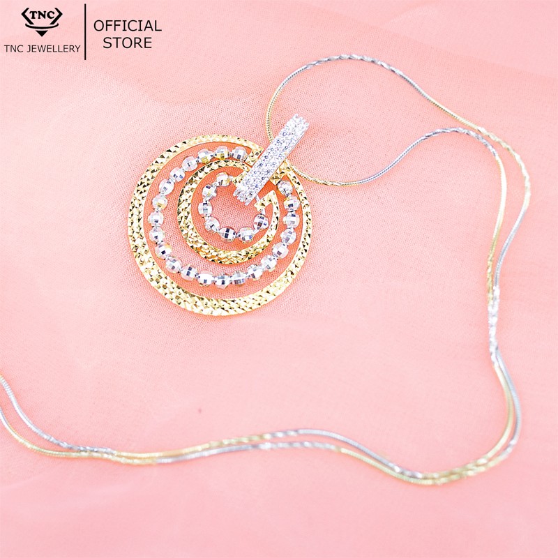 Dây chuyền bạc xi vàng đẹp sang trọng cho nữ vòng tròn kép đính đá -Trang sức TNC Jewellery