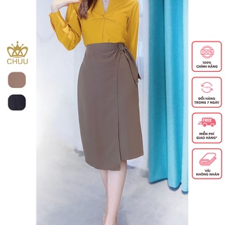 Chân váy suông dấu bụng nhún một cánh nơ to CHUU CV6118