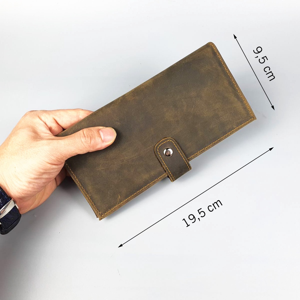 Ví cầm tay nam da bò sáp WL122VB  - 100% da bò thật, BH 3 năm