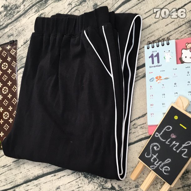 7046 Quần legging BIG SIZE kiểu quần leg viền sọc có túi thun cotton co giãn 4 chiều