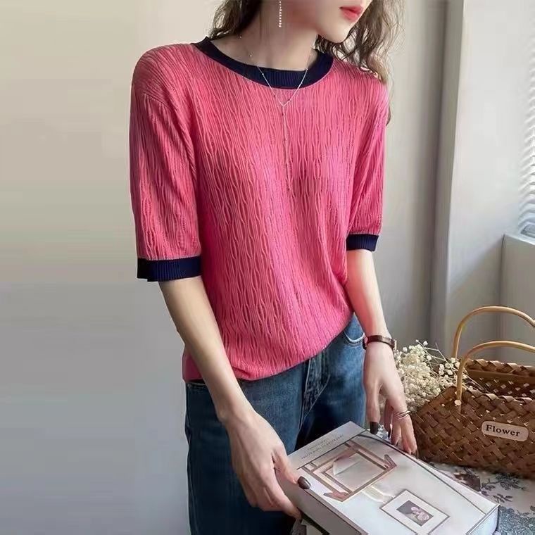 Áo Dệt Kim Tay Ngắn Cổ Tròn Thời Trang Mùa Hè Trẻ Trung Cho Nữ