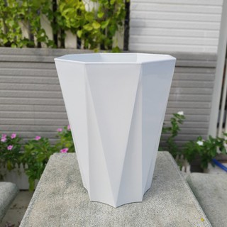 Chậu Nhựa Trồng Cây Tám Cạnh Giả Sứ Lớn Trắng (33x40x22cm) Bền Chắc, Rất Đẹp Trang Nhã, Trồng Hoa Kiểng, Cây Ăn Trái