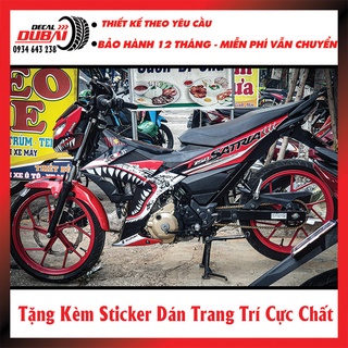 Tem Trùm Satria Raider Cá Mập Trắng Đỏ Đen - Thiết kế, chỉnh sửa theo yêu cầu