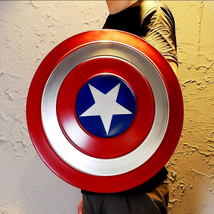 Khiên Captain American Shield Marvel Avenger cầm tay, treo tường kim loại tỷ lệ 1:1 đường kính 48cm