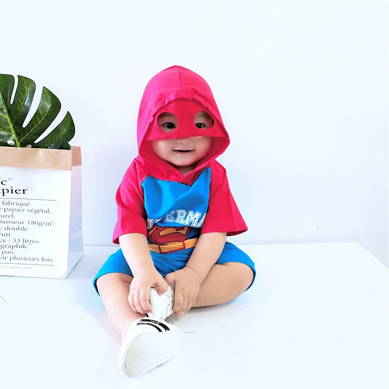 Jumpsuit Bodysuit Romper Liền Mảnh Vải Cotton In Hình Người Nhện Cho Các Bé Từ 3-18 Tháng Tuổi