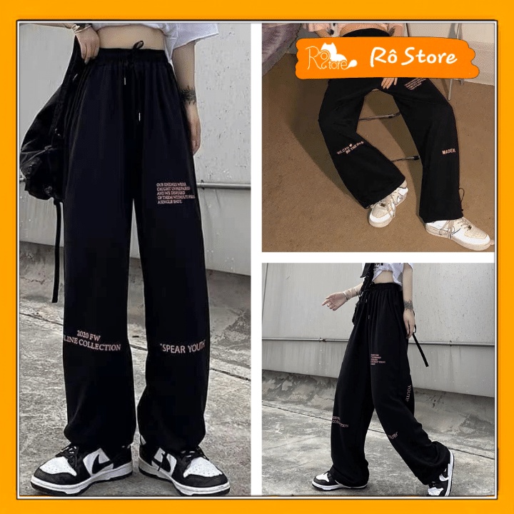 Quần jogger ống rộng nam nữ mặc được in ch chữ hồng phong cách ulzzang chất liệu cotton mềm mát RÔ STORE QD43