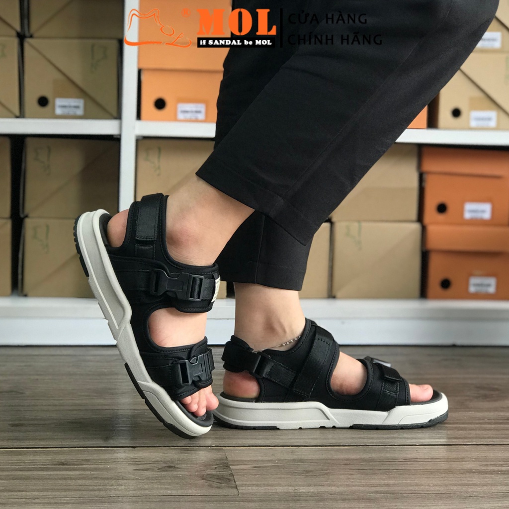 Giày Sandal MOL Unisex Nam Nữ 2 Quai Ngang Êm Bền Phù Hợp Đi Học Đi Làm Đi Du Lịch Màu Đen Mã MS1803