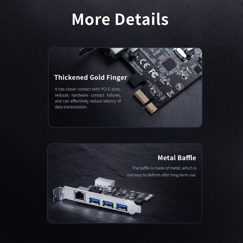 Card mở rộng Orico USB3.0 PCI cổng Type-C Gigabit Rj45 thích hợp cho Mac Windows Linux