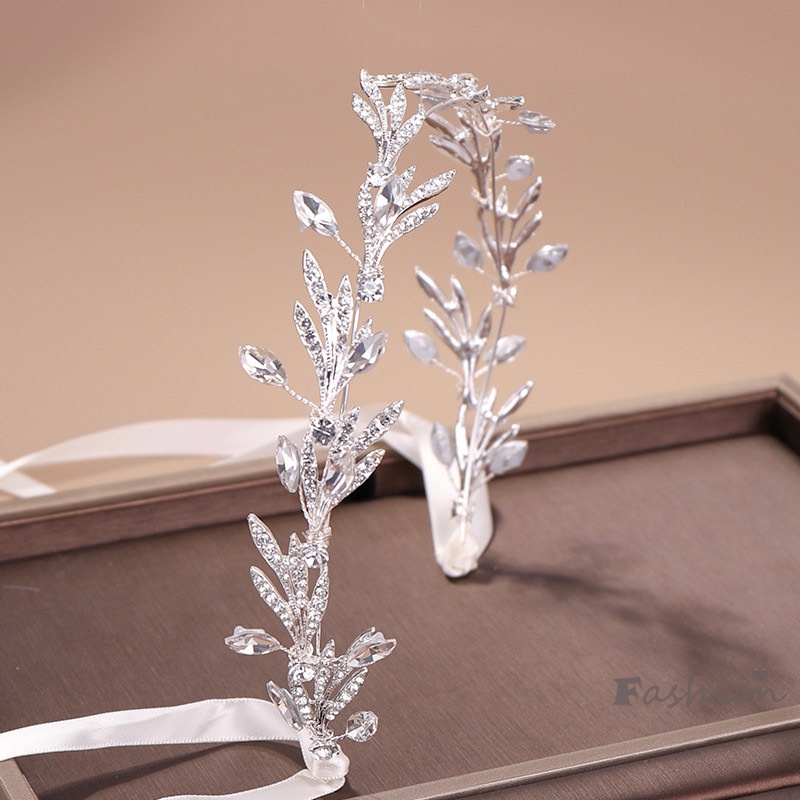 1 Băng Đô Cài Tóc Hình Chiếc Lá Bằng Hợp Kim Đính Đá Dành Cho Cô Dâu