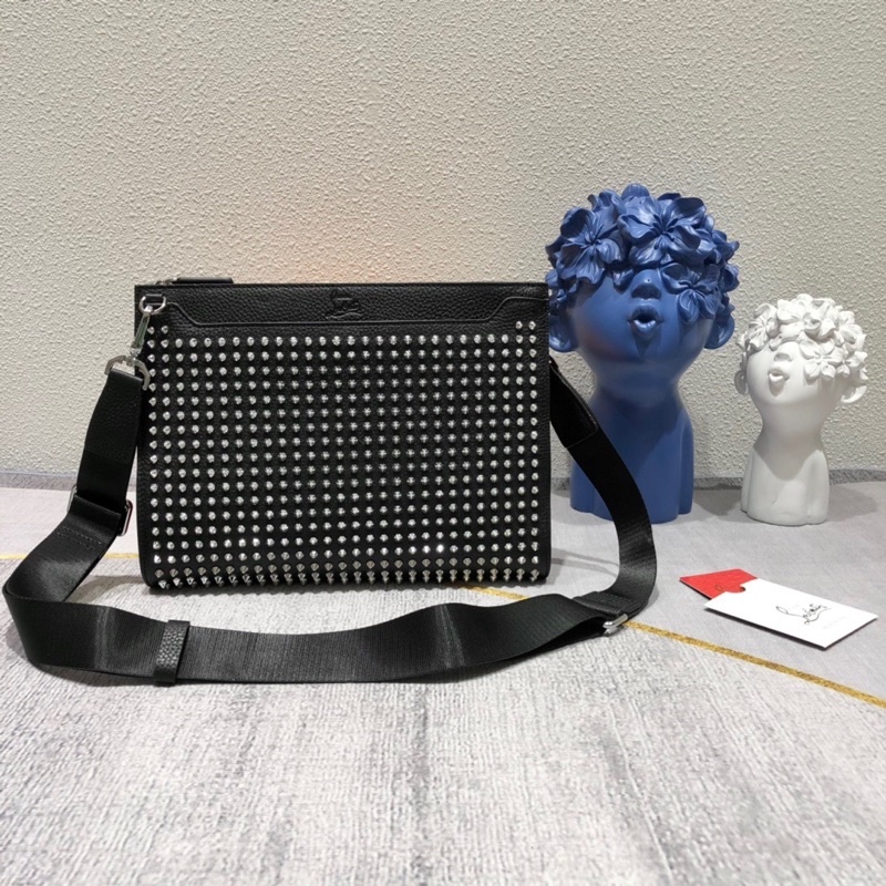 Clutch cầm tay cho nam thương hiệu Louboutin da thật cao cấp đính đá