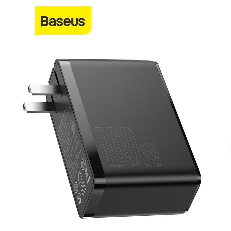 Bộ sạc Baseus GaN2 Pro chân cắm CN sạc nhanh 100W 2 Type-C/ 2 USB đèn Led kèm dây Type-C sang Type-C 1M cho Android