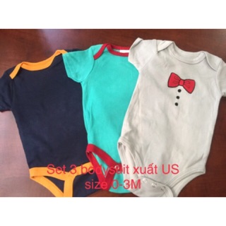 Bodysuit | set 3 bodysuit đắp chéo Tex Kiabi xuất xịn | body bé gái bé trai| mẫu ngẫu nhiên