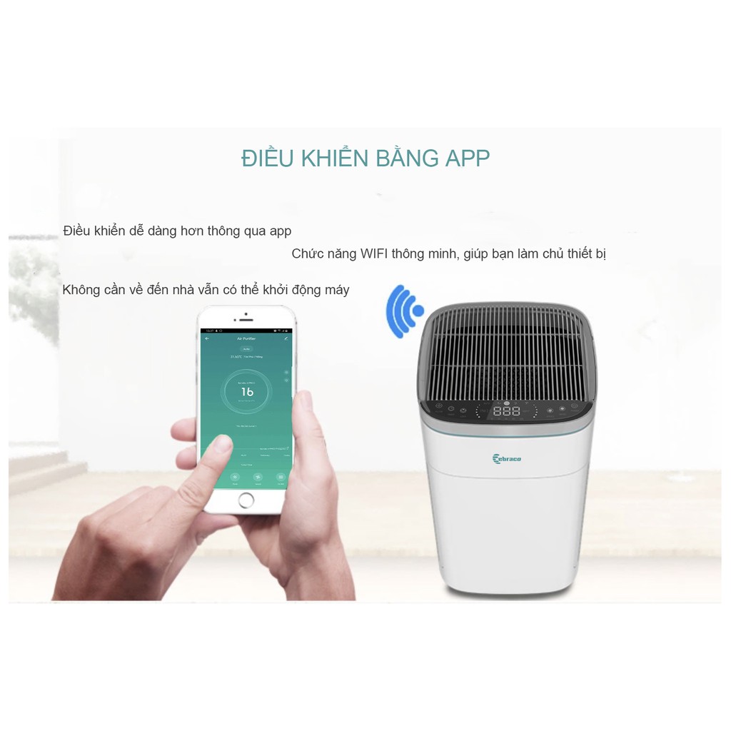 Máy Lọc Không Khí Lõi Lọc True HEPA Thế Hệ Mới - Ebraco E800 - Wifi Điều Khiển Từ Xa