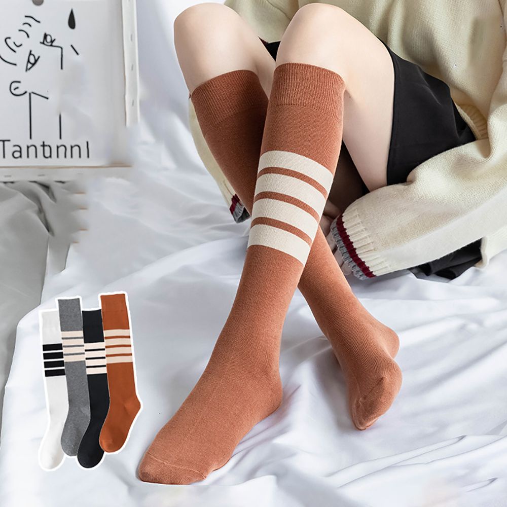 Vớ cotton dài đến đầu gối họa tiết kẻ sọc nhiều màu sắc co giãn quyến rũ cho nữ sinh