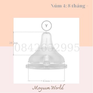 Núm ty bình sữa Moyuum [Chính hãng] đủ size 1 - 4( Thay được vào Pigeon, Lansinoh, MotherK, Avent...)