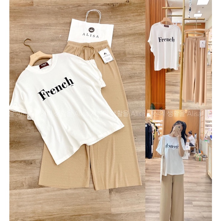 Set phông trắng kèm quần xuông nâu-ALISA