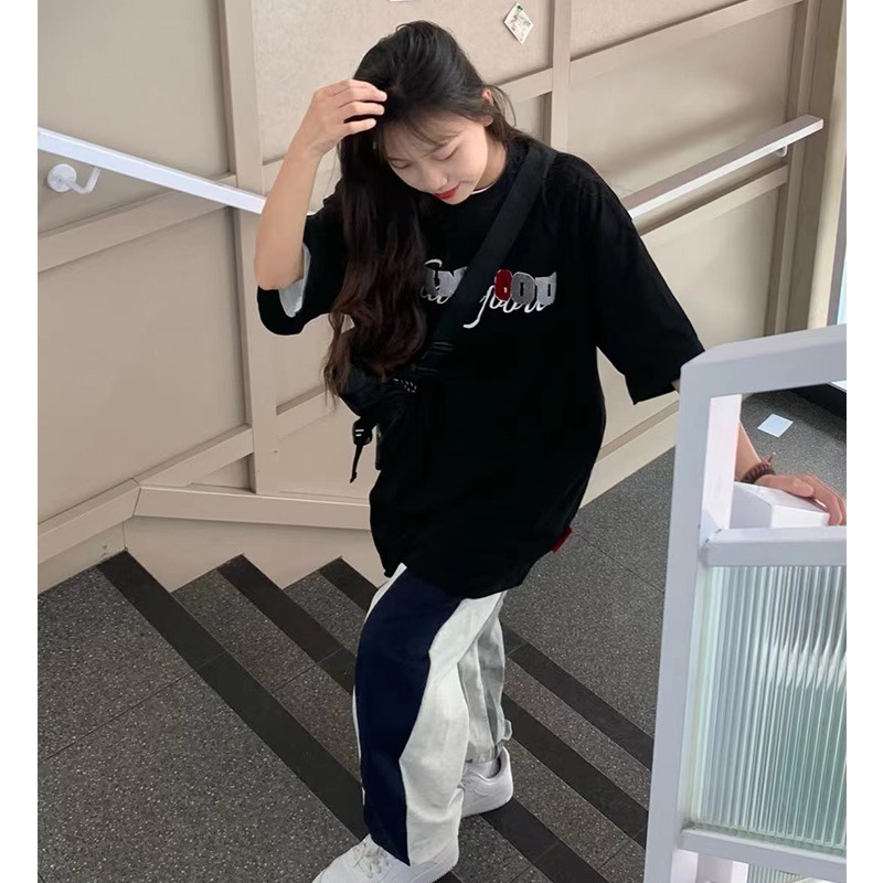 Áo Thun Tay Ngắn Cổ Tròn Dáng Rộng Thêu Họa Tiết Thời Trang Cho Nữ