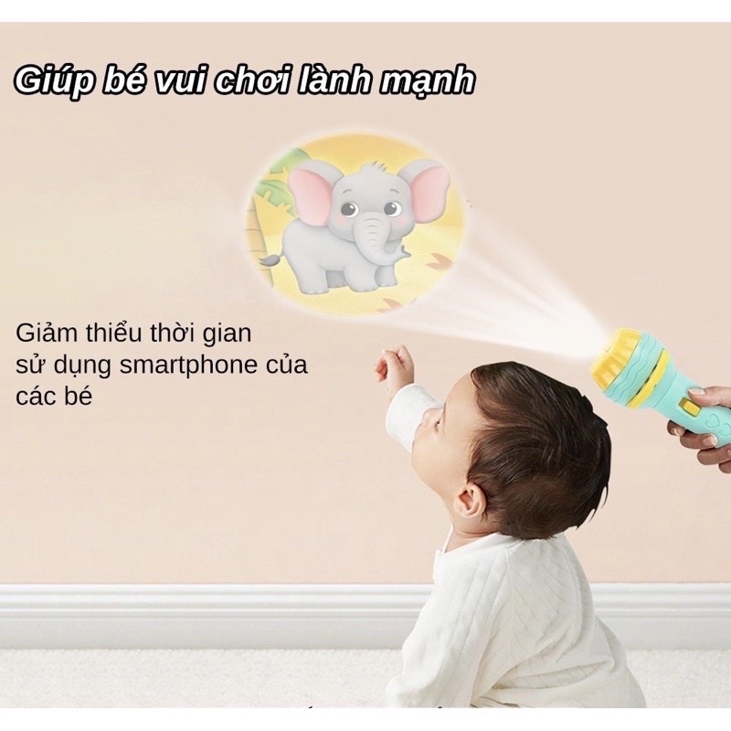 Đèn Pin Chiếu Hình Cho Bé 10 Thẻ 80 Hình Chiếu Ngộ Nghĩnh BUBUKIDS gồm hình động vật siêu nhân hoa quả cho bé yêu